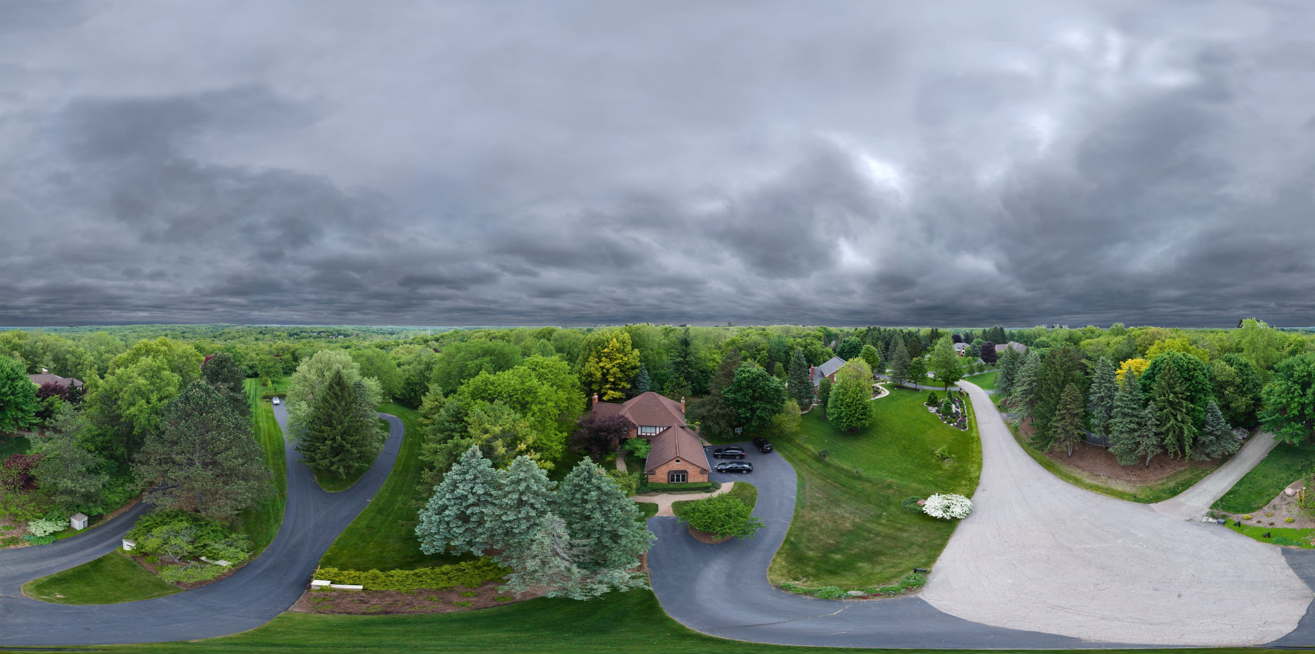 High resolution aerial panorama of an Oakland Township home