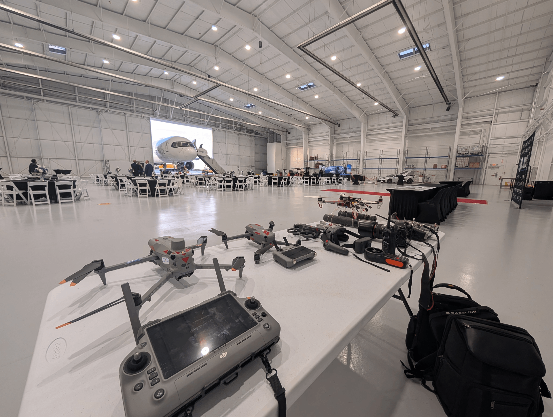 Aerial documentation of an airport hangar